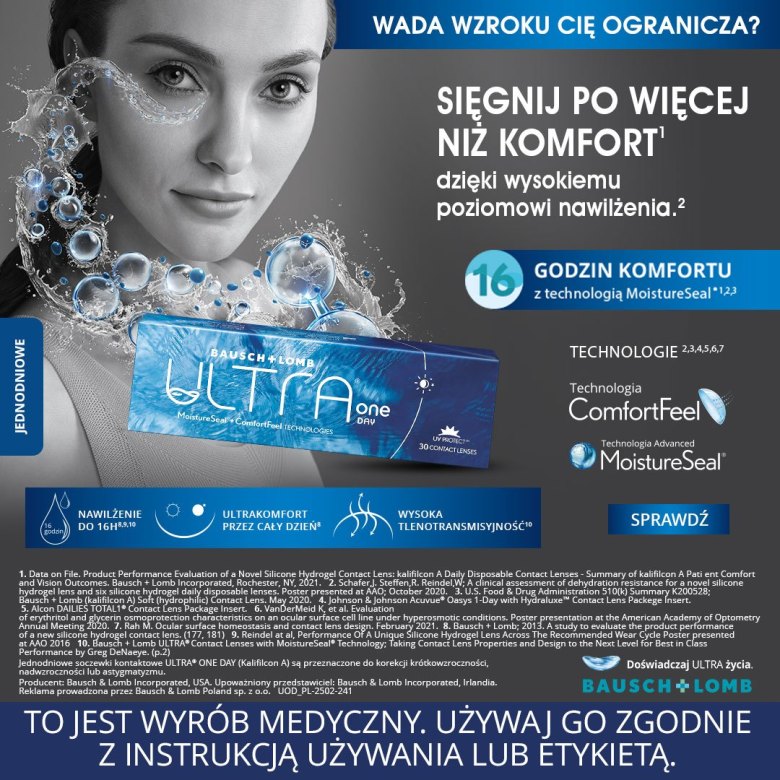 Odkryj soczewki Bausch + Lomb Ultra® One Day -  Sięgnij po więcej niż komfort